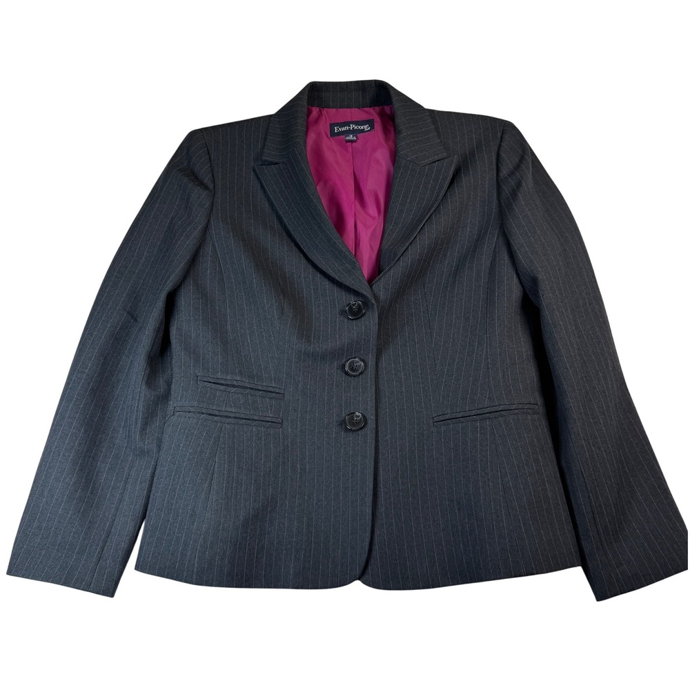 Evan Picone Blazer Womens Size 6 Gray Pinstripe Career Business Suit Jacket